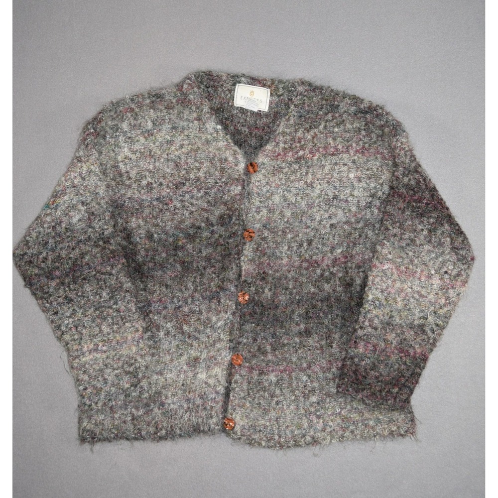 Express Tricot Sweater Womens Small Mohair Cardigan Fuzzy Boucle Knit Button